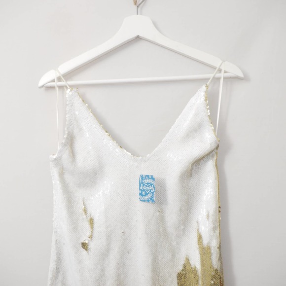 Free People Gold/ Ivory Seeing Double Sequin Dress Size S - Picture 5 of 15